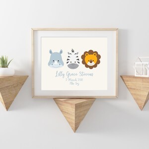 Safari Animals Birth Details Print Baby Stats Print Custom Nursery Gift ...