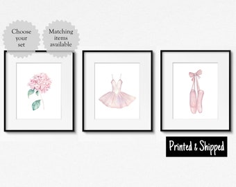 Ballet print set pretty pink ballerina wall art elegant girls chic watercolour nursery poster 5x5 5x7 6x8 7x7 8x10 A4 11x14 A3 12x12 30x40