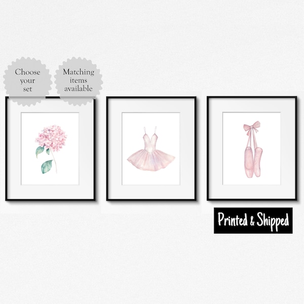 Ballet print set pretty pink ballerina wall art elegant girls chic watercolour nursery poster 5x5 5x7 6x8 7x7 8x10 A4 11x14 A3 12x12 30x40