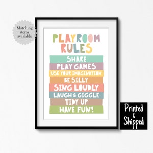 Reglas de la sala de juegos Impresión Pastel Niñas Niños Pequeños Habitación Infantil Dormitorio Sala de juegos Arte de pared Regalo para bebé nuevo 5x7 6x8 8x10 11x14 A4 A3 30x40