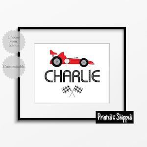Impresión de nombre de coche de carreras personalizada, regalo de coche de carreras colorido para niños pequeños, arte de pared personalizado para habitación, dormitorio, 5 x 7, 6 x 8, 8 x 10, 11 x 14, A4, A3, 30 x 40