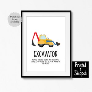 Póster de vehículo de construcción con impresión de excavadora, dormitorio, sala de juegos, guardería, arte de pared para niños grandes, niñas, niños pequeños, juego de 8 x 10 A4, 11 x 14 A3, 30 x 40