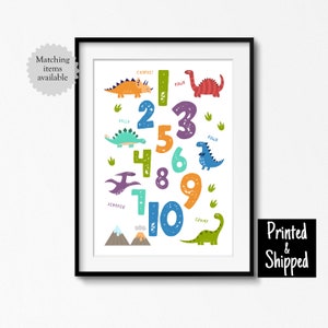 Lindo póster con números y estampado de dinosaurios para contar, arte de pared para sala de juegos, guardería, niños pequeños, niñas, decoración infantil de dinosaurios, 8 x 10 A4, 11 x 14 A3, 30 x 40
