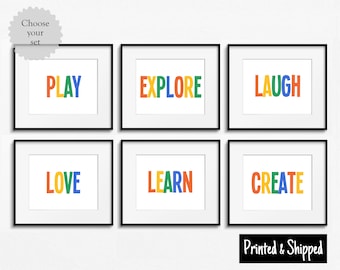 Playroom Words Art Print Set Boys Girls Kids Toddler Childrens Playroom Bedroom Play Room Nursery Wall Art 5x7 6x8 8x10 A4 11x14 A3 30x40cm