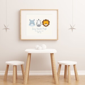 Safari Animals Birth Details Print Baby Stats Print Custom Nursery Gift ...