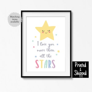 Te amo más que a todas las estrellas Impresión linda para niños guardería niño pequeño arte de pared decoración sueño nuevo bebé mamá regalo 5x7 6x8 8x10 11x14 A4 A3 30 x 40 cm