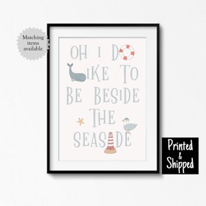 Oh, me gusta estar junto al mar Impresión Linda cita náutica Póster Arte de pared neutral para guardería Océano Mar 5x7 6x8 8x10 11x14 A4 A3 30 x 40 cm