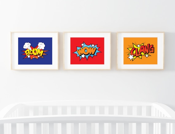 Comic Book Words Print Set Pow Bang Pop Art Style Kids Toddler