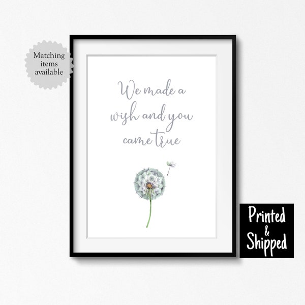 We Made A Wish And You Came True Print Dandelion Nursery Art Grey Gray Watercolour Watercolor New Baby Gift 5x7 6x8 8x10 A4 11x14 A3 30x40cm