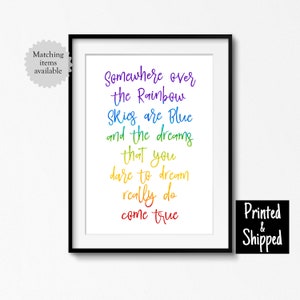 Da qualche parte sopra l'arcobaleno stampa artistica regalo per bambini grazioso arredamento per la cameretta dei bambini poster stampato Sala giochi Sala giochi Carino 5x7 6x8 8x10 11x14 A4 A3 30 x 40 cm