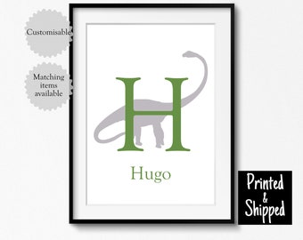 Personalised Dinosaur Letter Print Boys Custom Dino Name Poster Green Initial Wall Art Kids Playroom Bedroom 5x7 6x8 8x10 A4 11x14 A3 30x40