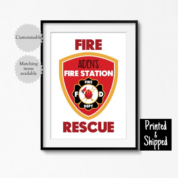 Personalised Fire Fighter Print Cute Fire Department Name Sign Etsy