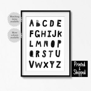 Alfabeto escandinavo monocromático con impresión para niños, niñas, niños pequeños, decoración de pared para guardería, regalo, estilo 8 x 10 A4, 11 x 14 A3, 30 x 40 cm, impreso