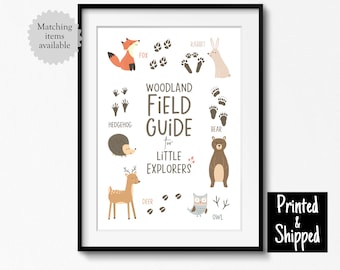 Animal Tracks Art Print Cute Woodland Field Guide Little Explorer Nursery Decor Neutral Wall Art Boy Girl 5x7 6x8 8x10 A4 11x14 A3 30x40