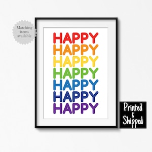 Impresión artística de palabras de arcoíris feliz, póster de arte de pared colorido para sala de juegos, decoración para niños pequeños, niñas, niños de primaria, 5 x 7, 8 x 10, A4, A3, 11 x 14, 30 x 40 cm