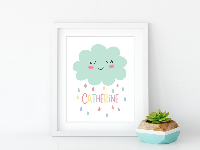 Rain Cloud Name Print Personalised New Baby Gift Rainbow Weather Nursery Decor Toddler Wall Art Childrens Bedroom Poster Kids Playroom image 3