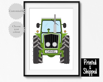 Personalised Tractor Print Cute Name Gift Boys Green Nursery Wall Art Custom Present Toddler Bedroom Playroom 5x7 6x8 8x10 11x14 A4 A3 30x40