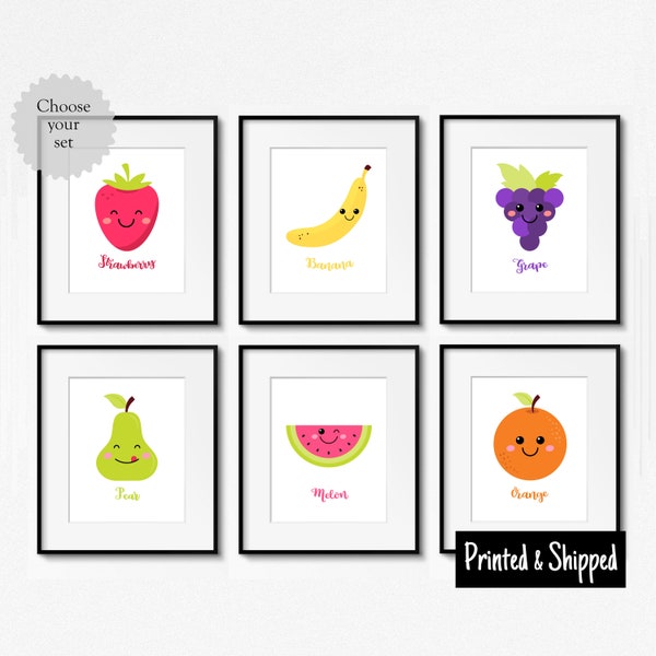 Cute Fruit Print Set Colourful Nursery Wall Art Decor Boys Girls Kids Toddler Bedroom Playroom Play Room Square 5x5 5x7 6x8 7x7 8x10 A4