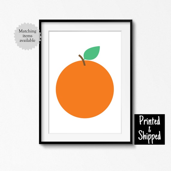 Big Orange Art Print Modern Bright Simple Fruit Nursery Kitchen Wall Art Decor Kids Toddler Childs Playroom 5x7 8x10 8x6 A4 A3 11x14 30x40cm