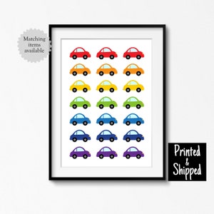 Póster de vehículo infantil colorido con estampado de coches de arcoíris, sencillo y brillante, arte de pared para dormitorio infantil, sala de juegos, 5 x 7, 6 x 8, 8 x 10, A4, A3, 11 x 14, 30 x 40