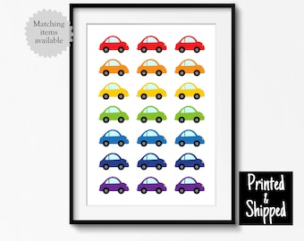 Rainbow Cars Print Colourful Kids Vehicle Poster Simple Bright Baby Child Childrens Wall Art Bedroom Playroom 5x7 6x8 8x10 A4 A3 11x14 30x40