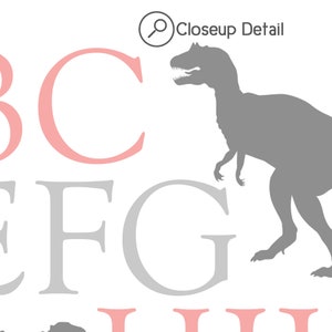 Girls Dinosaur Alphabet Print Pink Grey Poster Bedroom Playroom Nursery ...