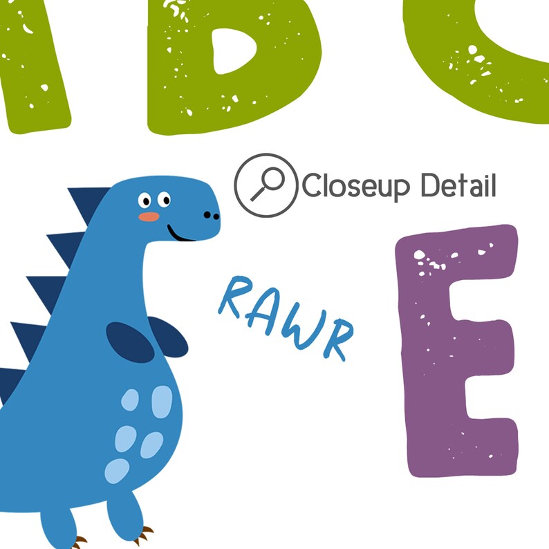 Cute Dinosaur Alphabet Print Bedroom Playroom Nursery Wall Art Toddler ...