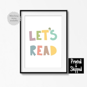 Let's Read Print Playroom Word Art Letrero de esquina de lectura colorido para niños pequeños, niñas y niños Pared de la habitación de los niños 5x7 8x6 8x10 A4 11x14 A3 30x40