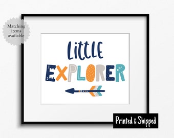 Navy Teal and Orange Scandi Style Little Explorer Print Nursery Playroom Toddler Bedroom Poster Wall Art Kids 5x7 6x8 8x10 A4 11x14 A3 30x40