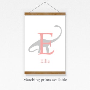 Girls Dinosaur Alphabet Print Pink Grey Poster Bedroom Playroom Nursery ...
