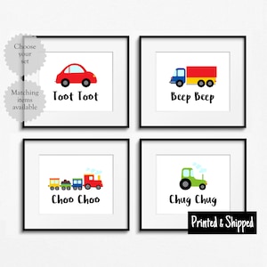 Cute Transportation Print Set Transport Nursery Toddler Wall Art Vehicle Boys Kids Childs Bedroom Playroom Square 5x5 5x7 6x8 7x7 8x10 A4 A3