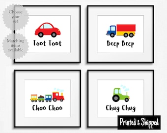 Cute Transportation Print Set Transport Nursery Toddler Wall Art Vehicle Boys Kids Childs Bedroom Playroom Square 5x5 5x7 6x8 7x7 8x10 A4 A3