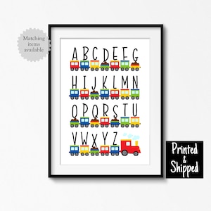 Stampa dell'alfabeto del treno, decorazione da parete per la cameretta dei bambini, per ragazzi, bambini piccoli, camera da letto, sala giochi, 8x10 A4 A3 11x14 30 x 40 cm, trasporto