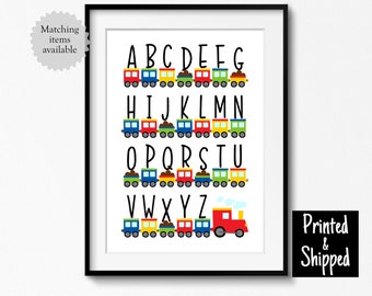 Train, impression alphabet, jolie décoration murale pour chambre d'enfant, garçons, enfants, bambin, chambre d'enfants, salle de jeux, 8 x 10, A4, A3 11 x 14, 30 x 40 cm, transport