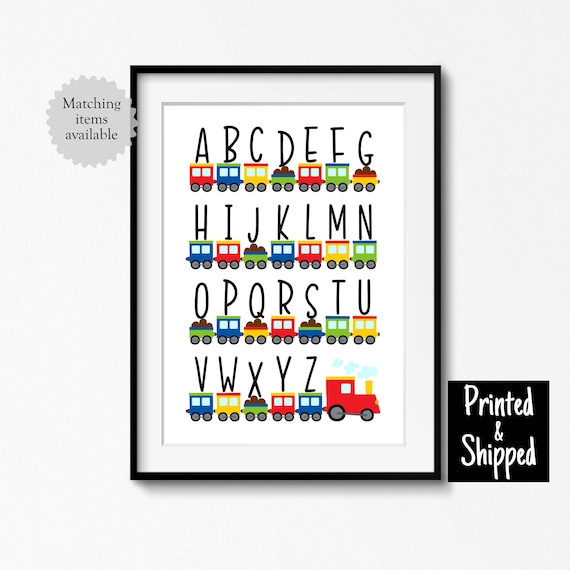 Train Alphabet Print Cute Nursery Wall Art Decor Boys Kids - Train Wall Art For Toddlers