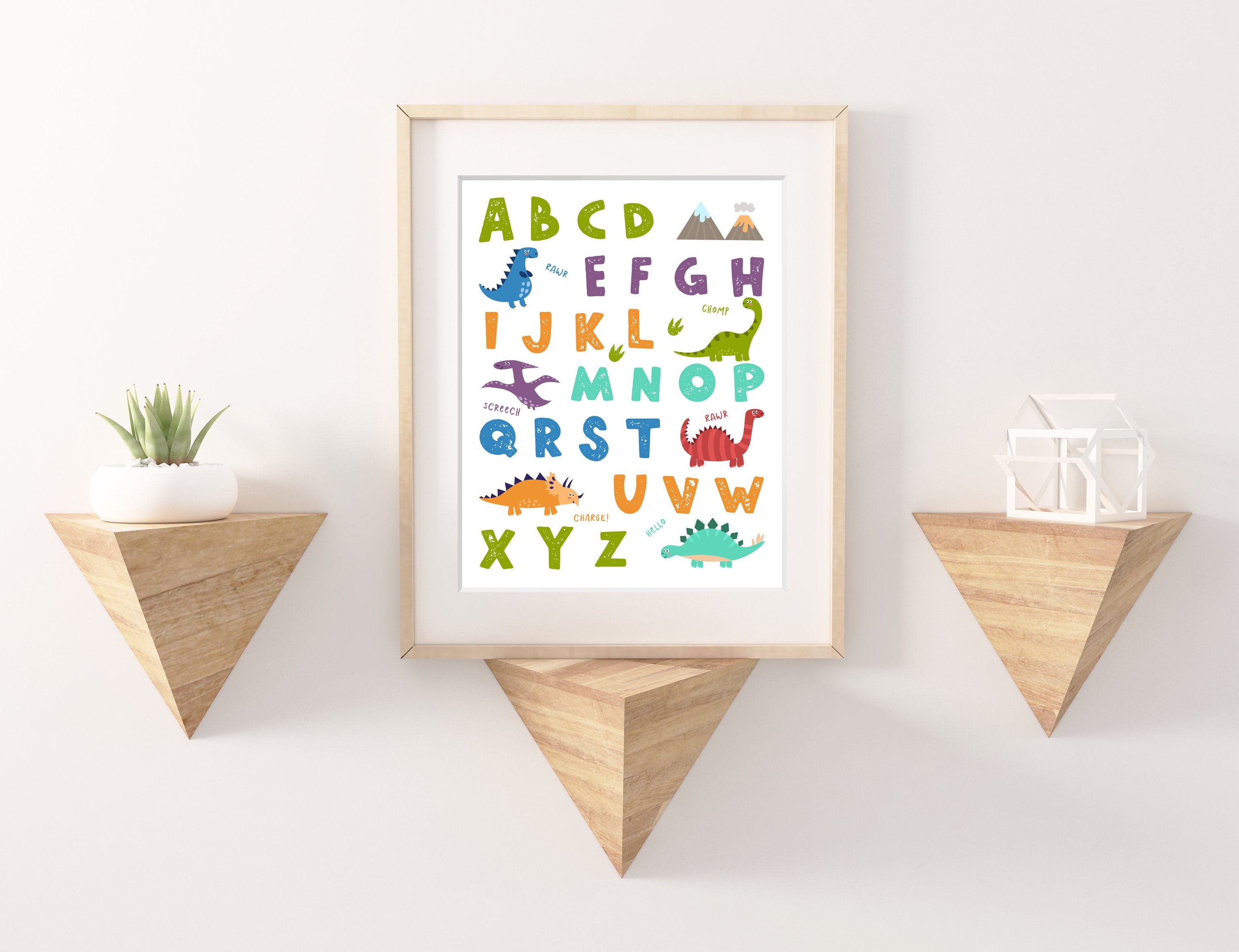 Cute Dinosaur Alphabet Print Bedroom Playroom Nursery Wall Art Toddler ...