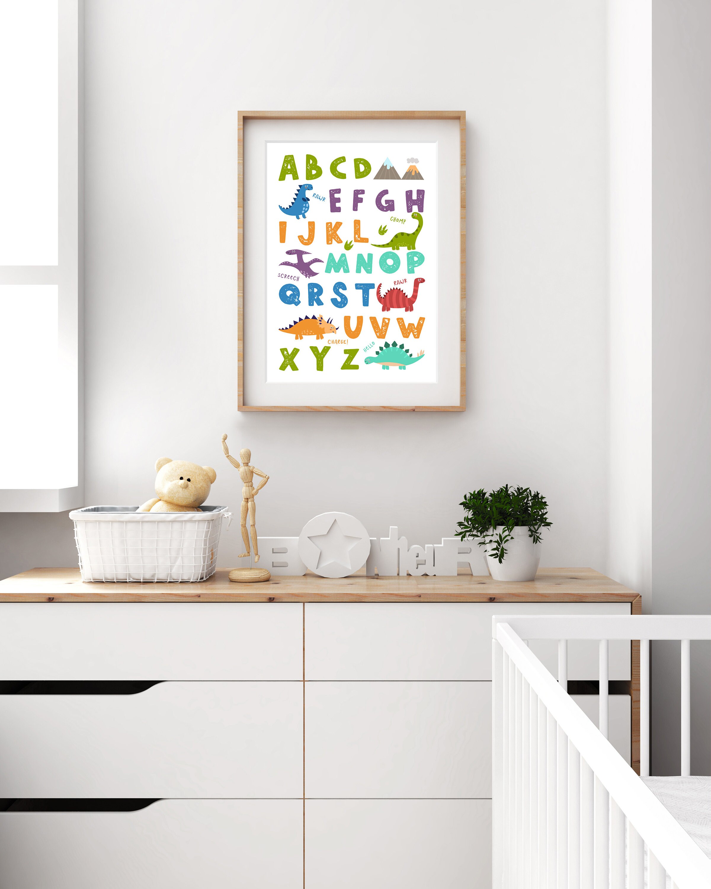 Cute Dinosaur Alphabet Print Bedroom Playroom Nursery Wall Art Toddler ...