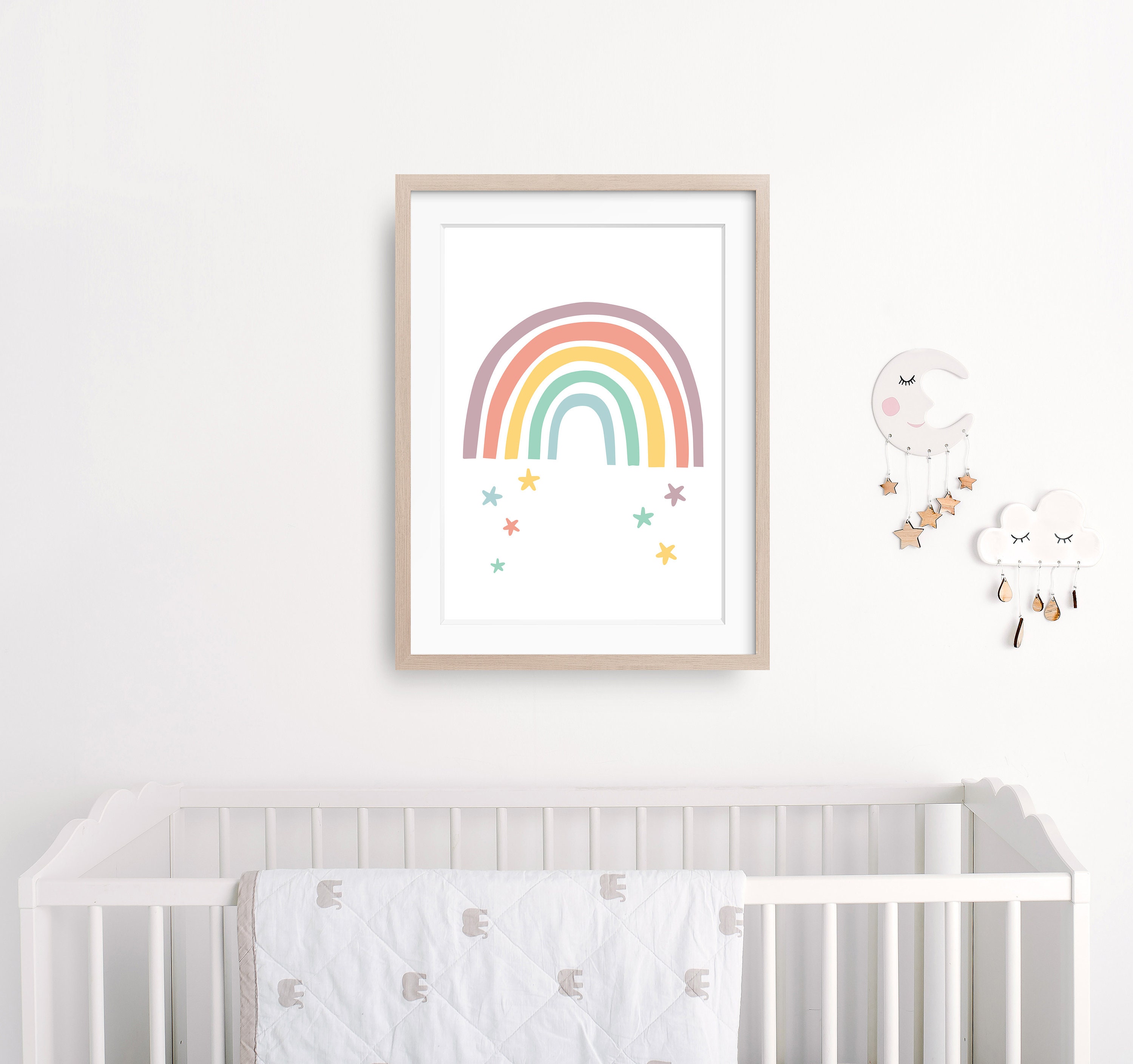 Pastel Nursery Wall Art Rainbow and Stars Print Playroom Wall Etsy UK