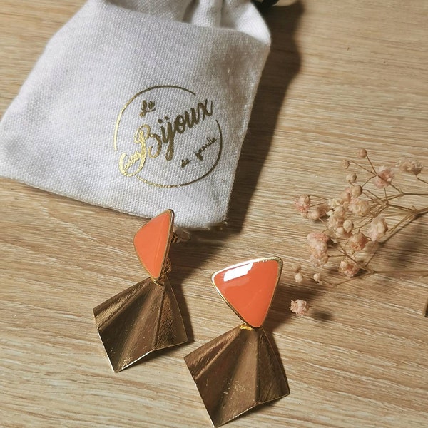 FÉLICIE- Boucles d'oreilles acier inoxydable triangle coloré et breloques dorées