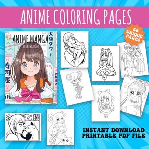 Anime Manga Coloring Pages, 68 Printable Coloring Pages, Instant Download, Coloring Download, Teens Coloring Book, Manga Girls Coloring Book