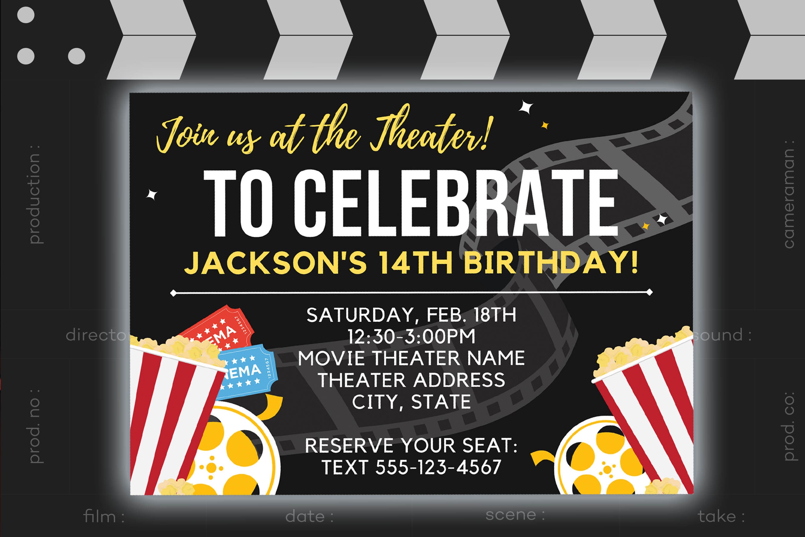 Movie Night Birthday Party Invitation, Movie Theater Invitation, Hollywood  Party, Custom Movie Birthday Invitation - Etsy, image size:2700x1800