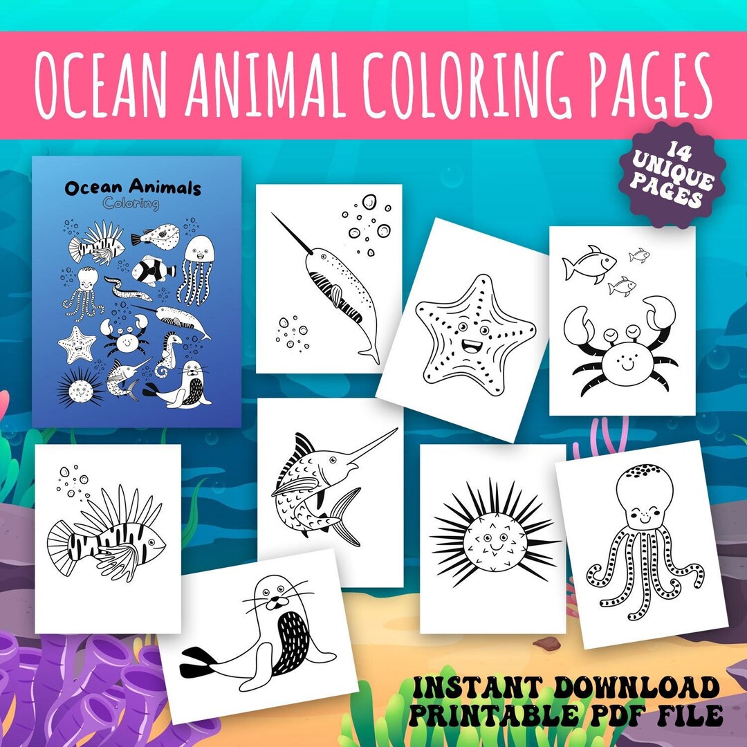 15 Printable Ocean Animal Coloring Pages, Instant Download, Coloring