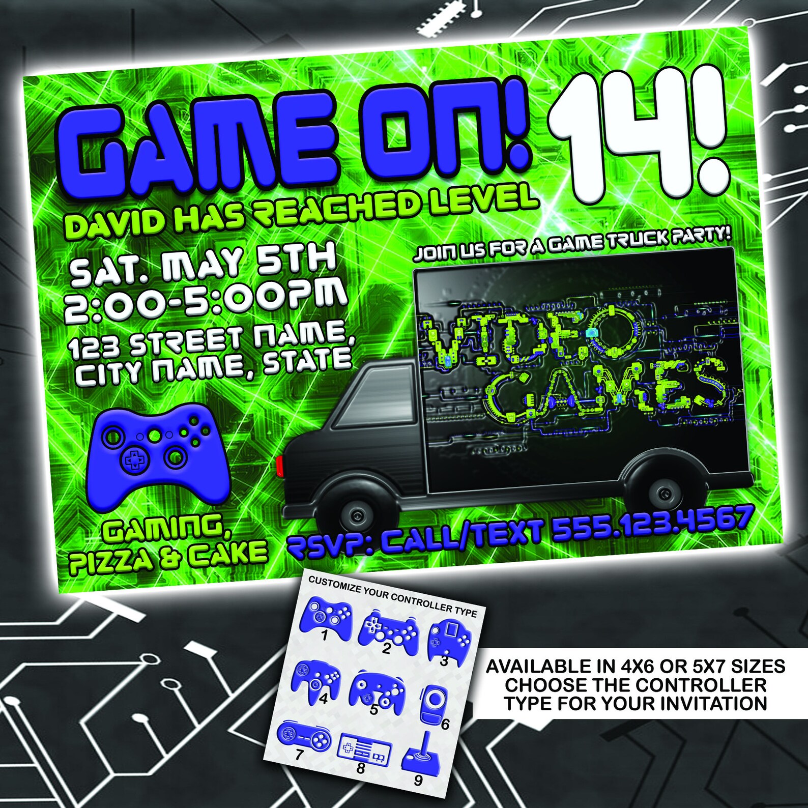 Game Truck Birthday Party Invitation, Game Truck Invitation, Video Game