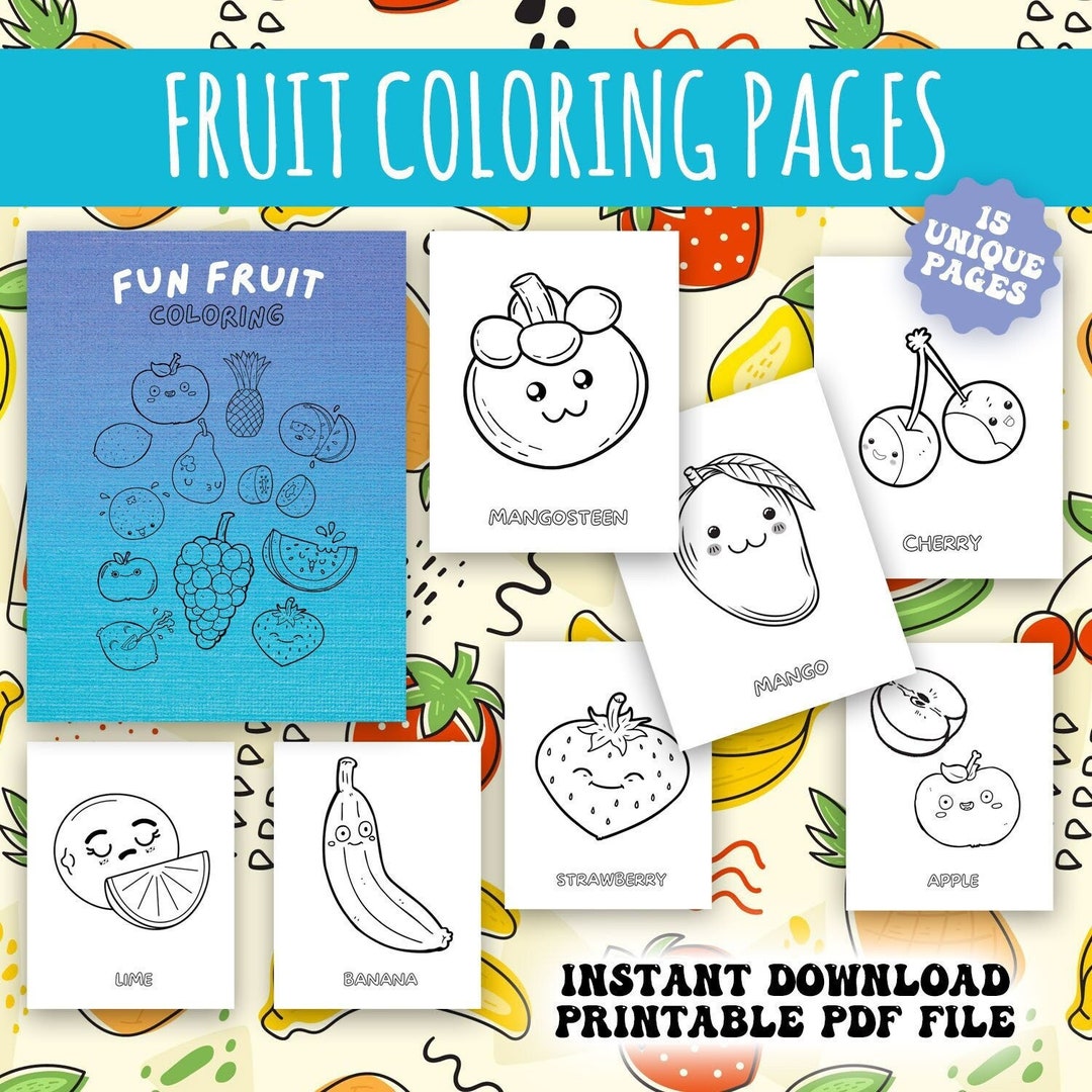 15 Printable Fruits Coloring Pages, Instant Download, Coloring Download ...