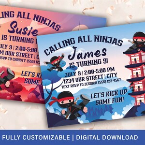 Ninja birthday invitation, ninja birthday party invitation, karate party, karate birthday invitation, digital file, customizable