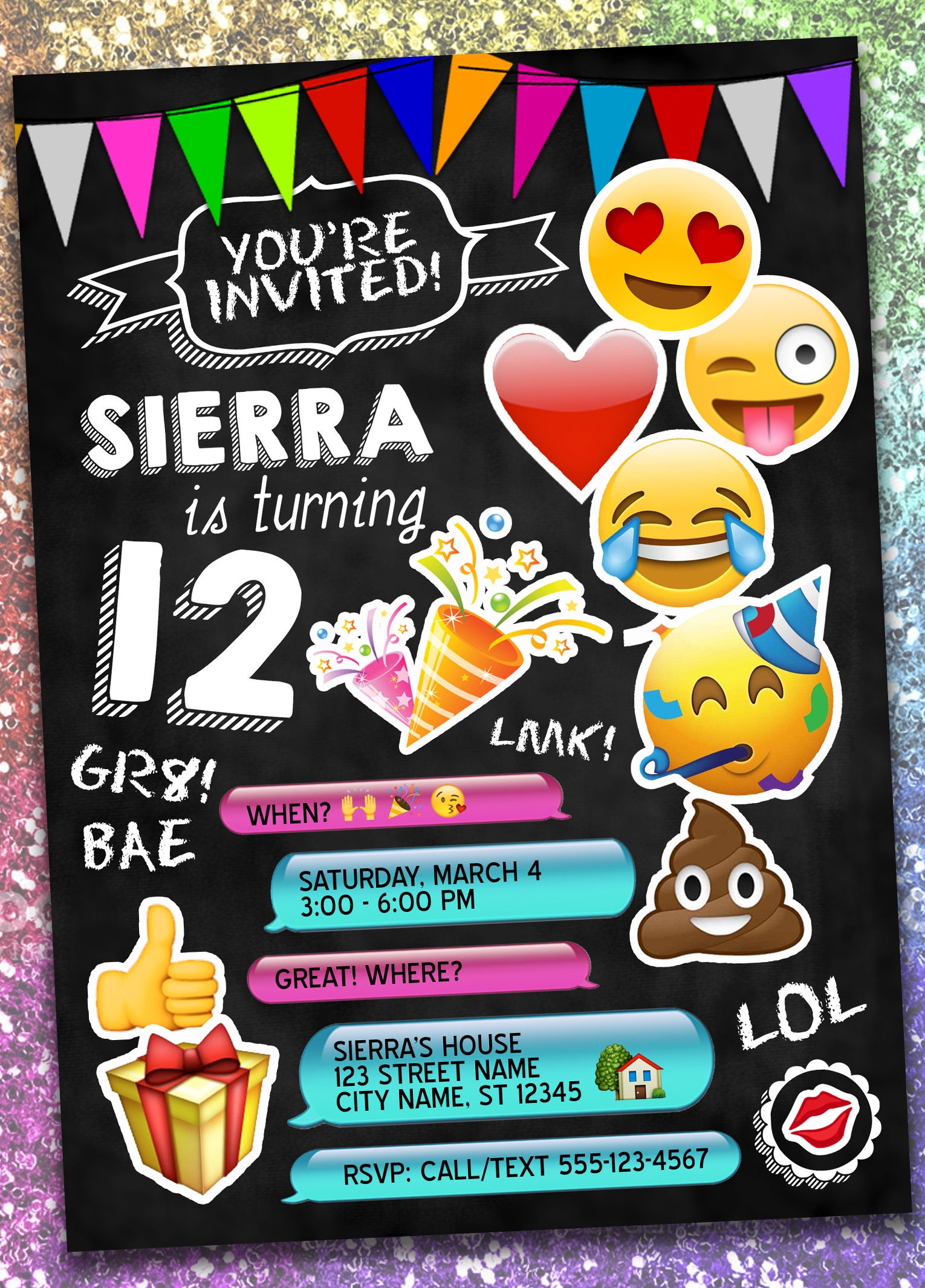 Emoji Birthday Party Invitation Etsy