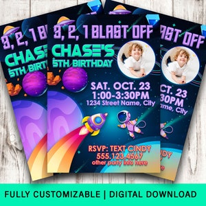Space Birthday Party Invitation, Outer Space Party, Astronaut Birthday Party, Digital File, Fully Customizable, Printable