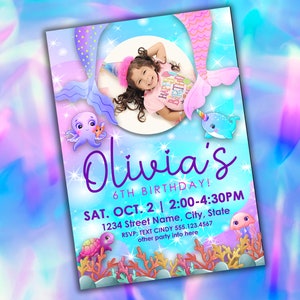 Mermaid Birthday Invitation, Mermaid Party, Sea Creature Birthday, Digital File, Fully Customizable, Photo Invitation