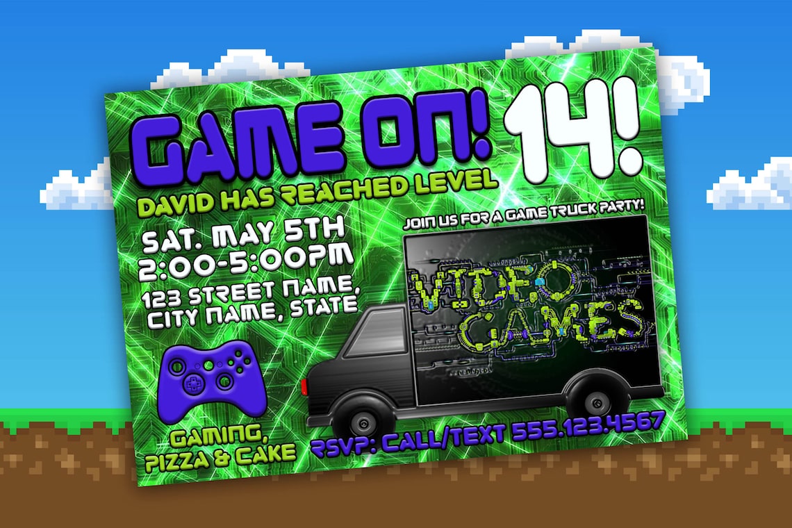 Game Truck Birthday Party Invitation, Game Truck Invitation, Video Game Birthday, Gamer Party