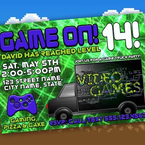 Game Truck Birthday Party Invitation, Game Truck Invitation, Video Game ...